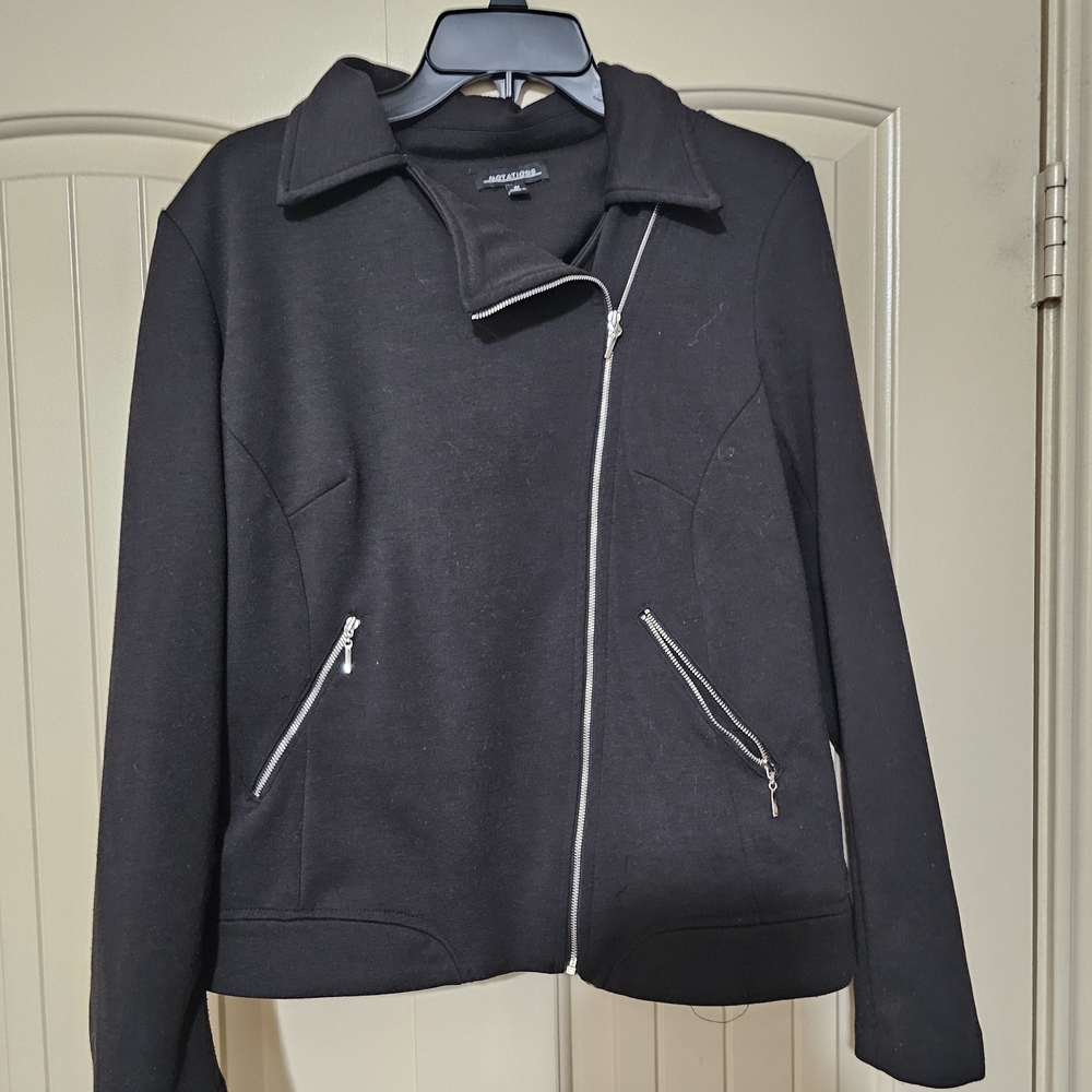 Notations Black Teddy Jacket with Asymmetric Zipper